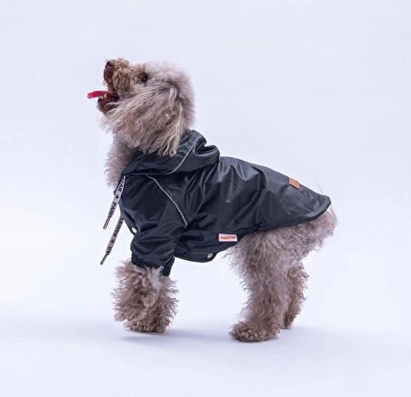 Pawstar Siyah Pluvia v25 Polarlı Su Geçirmez Küçük Irk Köpek Yağmurluğu