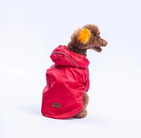Pawstar Kırmızı Pluvia v25 Polarlı Su Geçirmez Küçük Irk Köpek Yağmurluğu