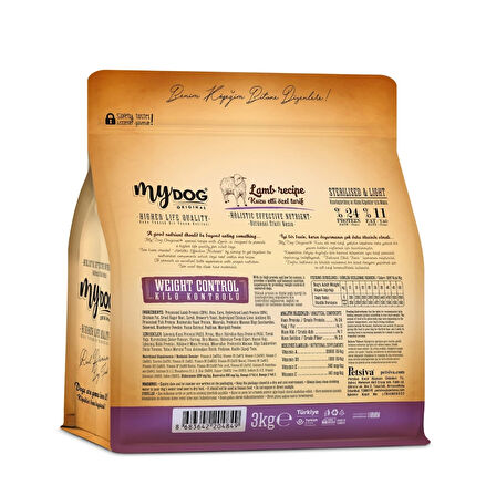 MyDog Original Az Tahıllı Kuzu Etli Diyet & Kısır Köpek Maması 3kg