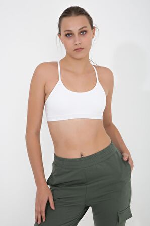 Fern Kare Yaka Organik Pamuk Hafif Destekli Sırt Detaylı Spor Sütyeni Bra