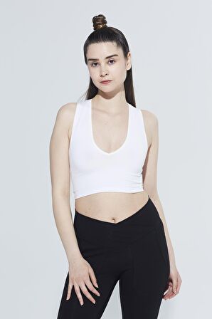 Olivia V Yaka Organik Pamuk Örme Crop Body