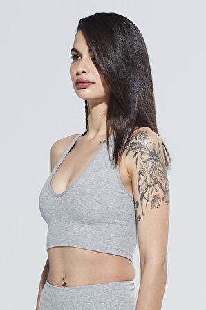 Olivia V Yaka Organik Pamuk Örme Crop Body