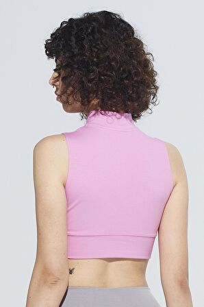 Mila Dik Yaka Fermuar Detaylı Organik Pamuk Örme Crop Body