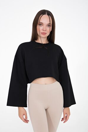 Gabriel Organik Pamuk Bisiklet Yaka Crop Sweatshirt