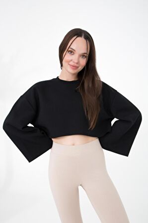 Gabriel Organik Pamuk Bisiklet Yaka Crop Sweatshirt