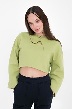 Gabriel Organik Pamuk Bisiklet Yaka Crop Sweatshirt