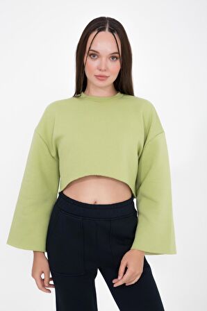 Gabriel Organik Pamuk Bisiklet Yaka Crop Sweatshirt