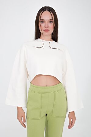 Gabriel Organik Pamuk Bisiklet Yaka Crop Sweatshirt