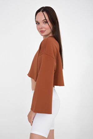 Gabriel Organik Pamuk Bisiklet Yaka Crop Sweatshirt