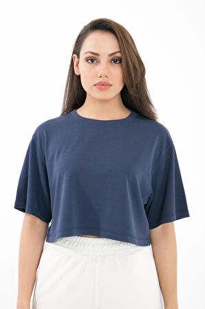 Fabriel Kısa Kollu Rahat Kesim Örme Crop T-Shirt