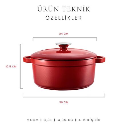 Voeux Kitchenware L'amour Derin Döküm Tencere 24 CM Kırmızı