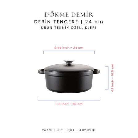 Voeux 24 cm Derin Tencere - Mat Siyah