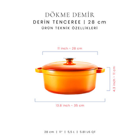 Voeux 28 cm Derin Tencere - Degrade Turuncu