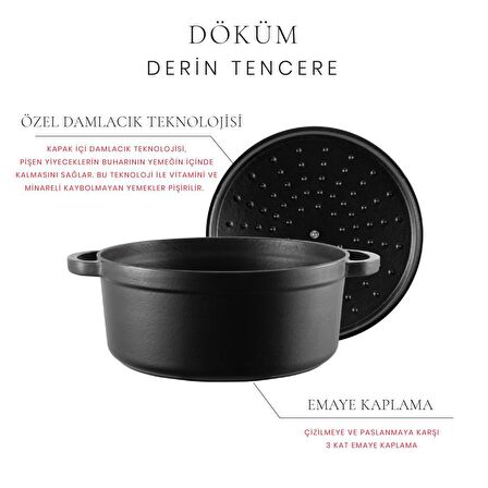 Voeux Elegance Derin Döküm Tencere 28 cm Siyah