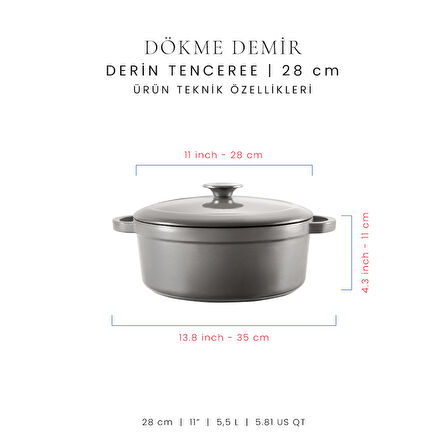 Voeux 28 cm Derin Tencere - Degrade Gri