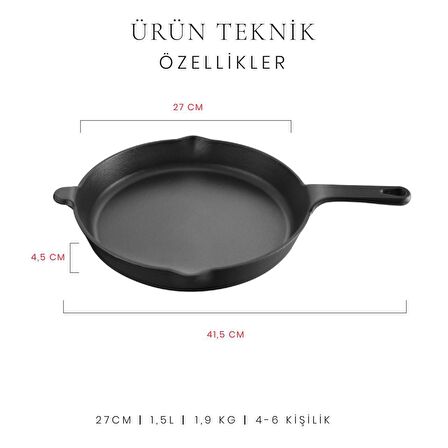 Voeux Elegance Döküm Düz Tava 27 cm Siyah