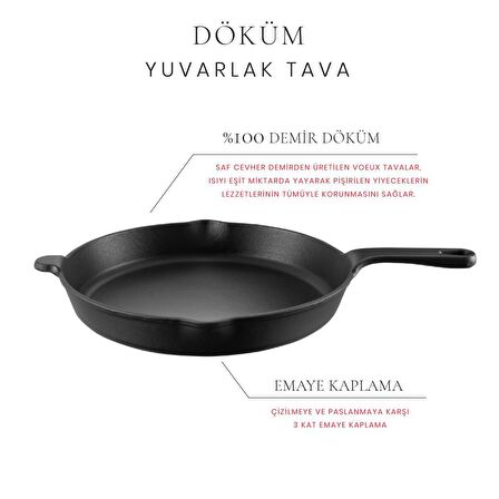 Voeux Elegance Döküm Düz Tava 27 cm Siyah