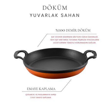 Voeux Amusant Döküm Yuvarlak Sahan 22cm Turuncu ve Nihale