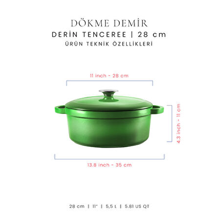 Voeux 28 cm Derin Tencere - Yeşil