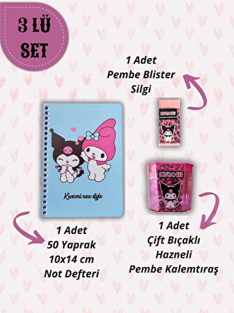 Ceylan Kırtasiye A6 Not Defteri + Çift Bıçaklı Hazneli Kalemtıraş + Blister Silgi Kırtasiye Seti ( 3 lü Set)
