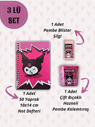 Ceylan Kırtasiye A6 Not Defteri + Çift Bıçaklı Hazneli Kalemtıraş + Blister Silgi Kırtasiye Seti ( 3 lü Set)