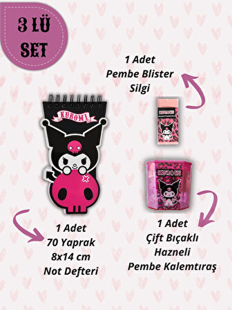 Ceylan Kırtasiye A6 Not Defteri + Çift Bıçaklı Hazneli Kalemtıraş + Blister Silgi Kırtasiye Seti ( 3 lü Set)