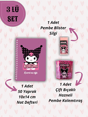 Ceylan Kırtasiye A6 Not Defteri + Çift Bıçaklı Hazneli Kalemtıraş + Blister Silgi Kırtasiye Seti ( 3 lü Set)
