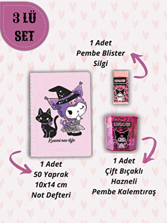 Ceylan Kırtasiye A6 Not Defteri + Çift Bıçaklı Hazneli Kalemtıraş + Blister Silgi Kırtasiye Seti ( 3 lü Set)