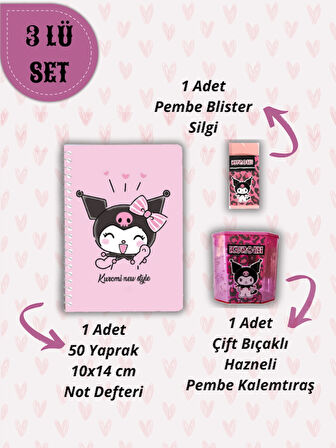 Ceylan Kırtasiye A6 Not Defteri + Çift Bıçaklı Hazneli Kalemtıraş + Blister Silgi Kırtasiye Seti ( 3 lü Set)