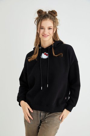 Lisanslı Baskılı Kapüşonlu Kalın Sweatshirt