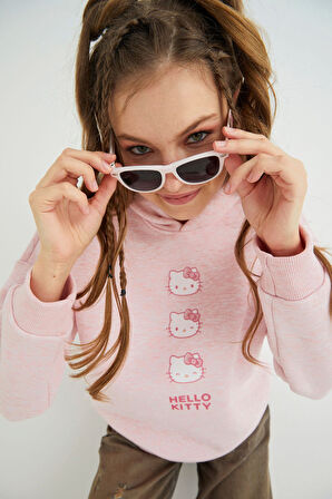 Lisanslı Baskılı Kapüşonlu Pembe Sweatshirt
