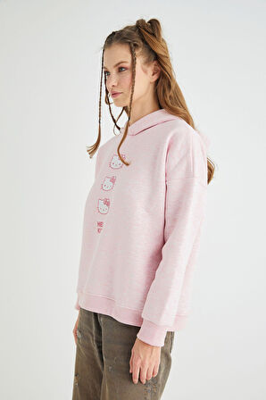 Lisanslı Baskılı Kapüşonlu Pembe Sweatshirt