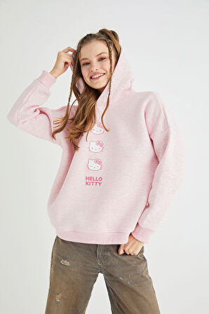 Lisanslı Baskılı Kapüşonlu Pembe Sweatshirt
