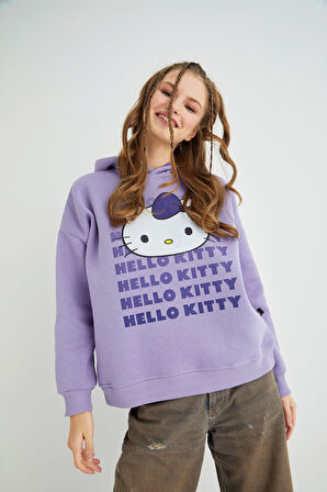 Lisanslı Baskılı Kapüşonlu Oversize Sweatshirt