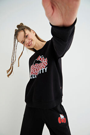 Lisanslı Baskılı Kalın Oversize Fit Sweatshirt