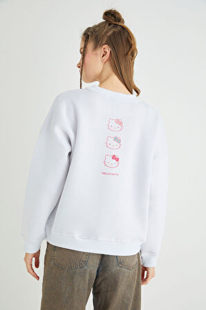 Lisanslı Baskılı Kalın Oversize Beyaz Sweatshirt