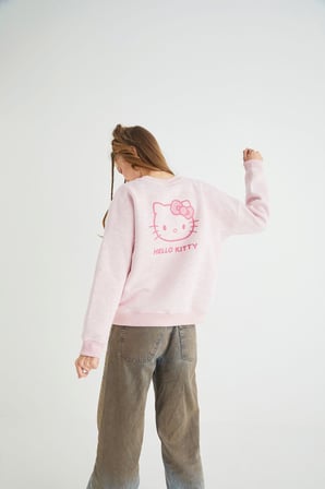 Lisanslı Baskılı Kalın Pembe Sweatshirt