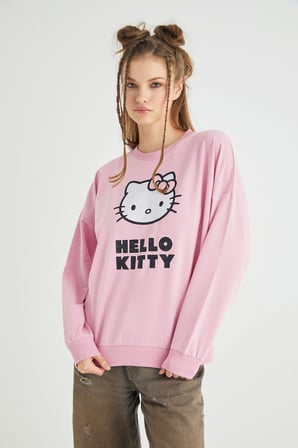 Lisanslı Baskılı Oversize Fit Pembe Sweatshirt