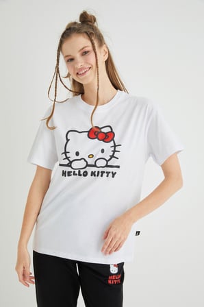 Lisanslı Baskılı Basic Beyaz T-shirt Relaxed