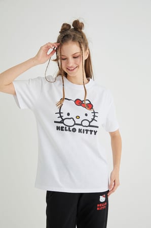 Lisanslı Baskılı Basic Beyaz T-shirt Relaxed