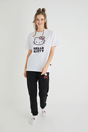 Lisanslı Baskılı Basic Beyaz T-shirt Kalıp Pamuk
