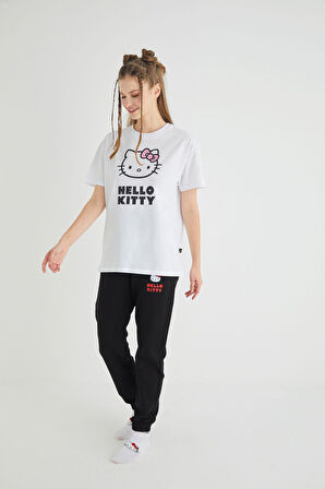 Lisanslı Baskılı Basic Beyaz T-shirt Kalıp Pamuk