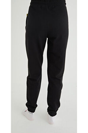 Lisanslı Baskılı Siyah Pamuk Likralı Eşofman Altı