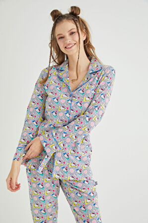 Lisanslı Düğmeli Uzun Kol Pijama Takım Roz-56