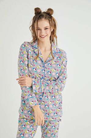 Lisanslı Düğmeli Uzun Kol Pijama Takım Roz-56