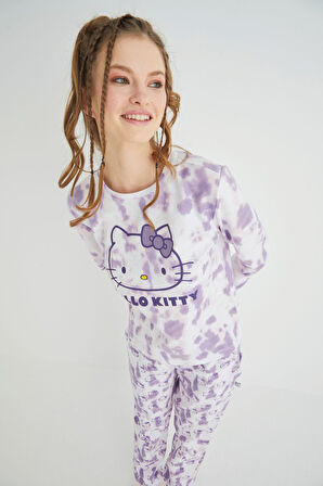 Lisanslı Uzun Kollu Mor Batik Pijama Takımı