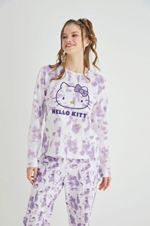 Lisanslı Uzun Kollu Mor Batik Pijama Takımı