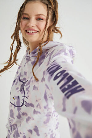 Lisanslı Batik Kapüşonlu Sweatshirt Pijama Üstü