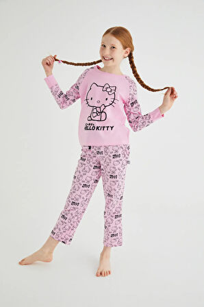 Kız Çocuk Pembe Kız Uzun Kol Pamuklu Pijama Takımı