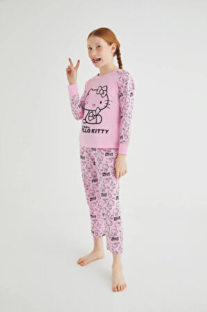 Kız Çocuk Pembe Kız Uzun Kol Pamuklu Pijama Takımı